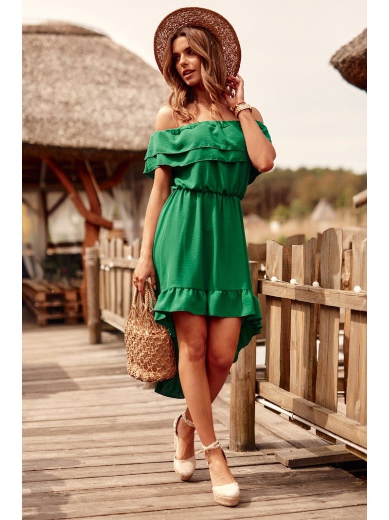 Asymmetrical Spanish dress with ruffles, green 9182 - Online store - Boutique